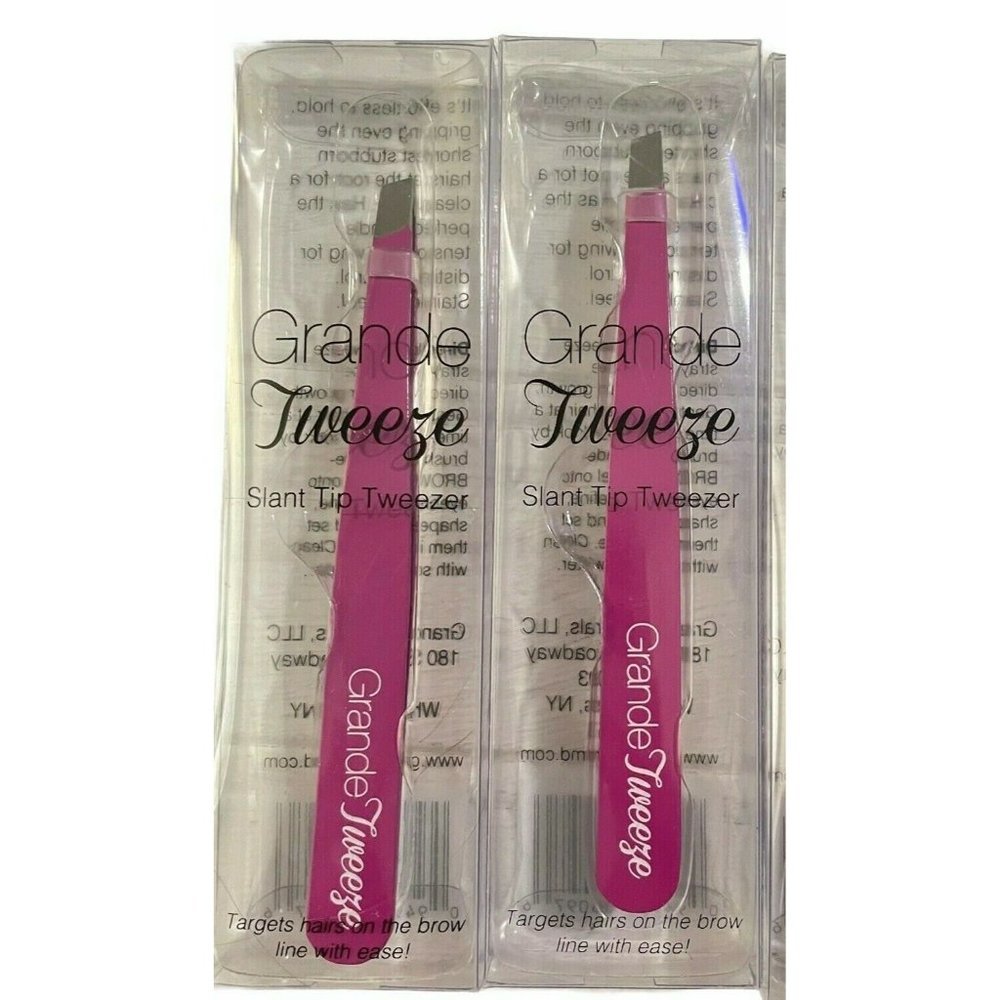 NEW- 2 Grande Cosmetics Grande Brow Tweezers- Slant tweezer Tip-Stainless Steel